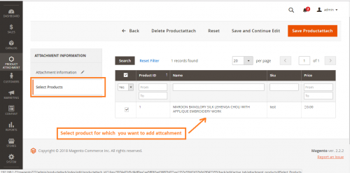 select products for attachment