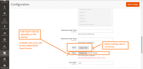 import / export from admin configuration