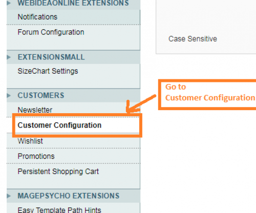 Go to Customer Configuration